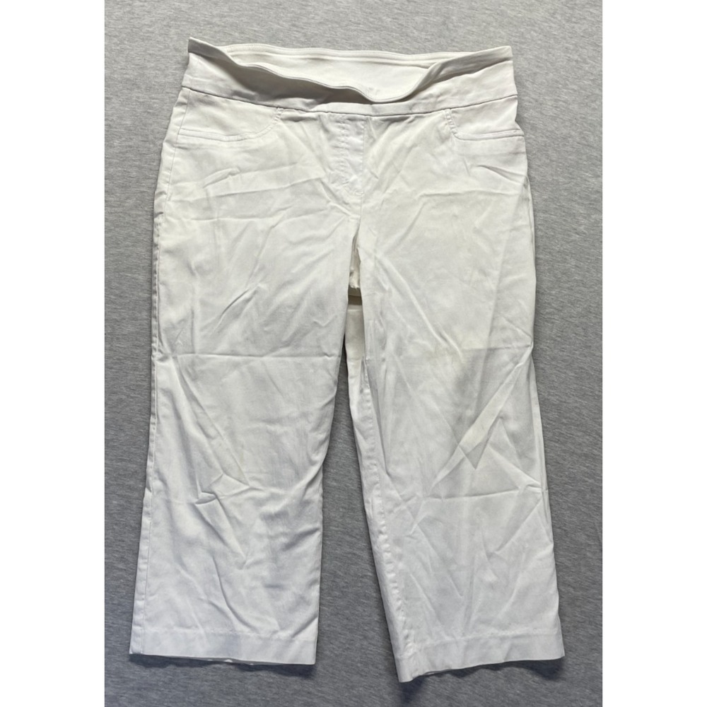 Ruby Rd. Cropped Capri Pants Womens 14 White Rayon Stretch Straight Leg Pull On